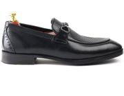 Mens black crust leather formal loafer shoe, business & casual party wear - Feetique Footwea